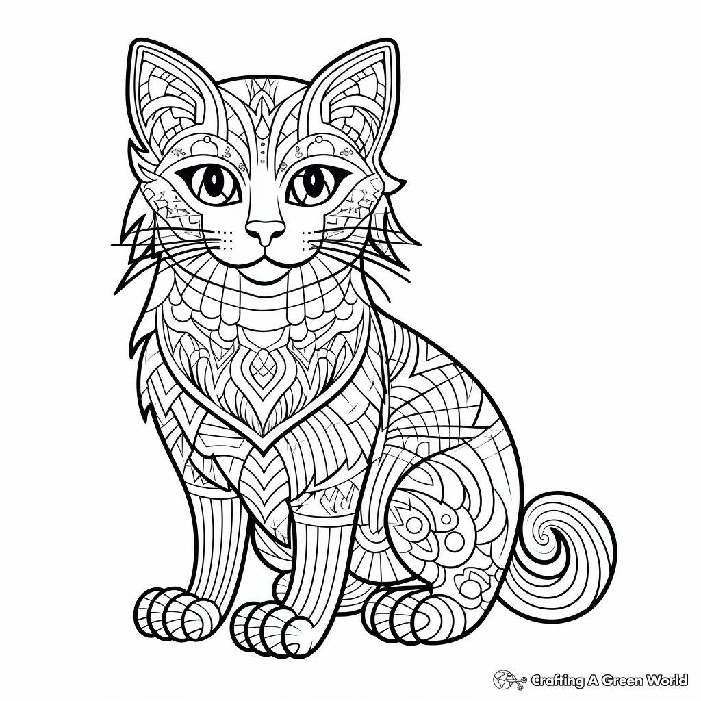 Intricate Rainbow Cat Art Coloring Pages 3