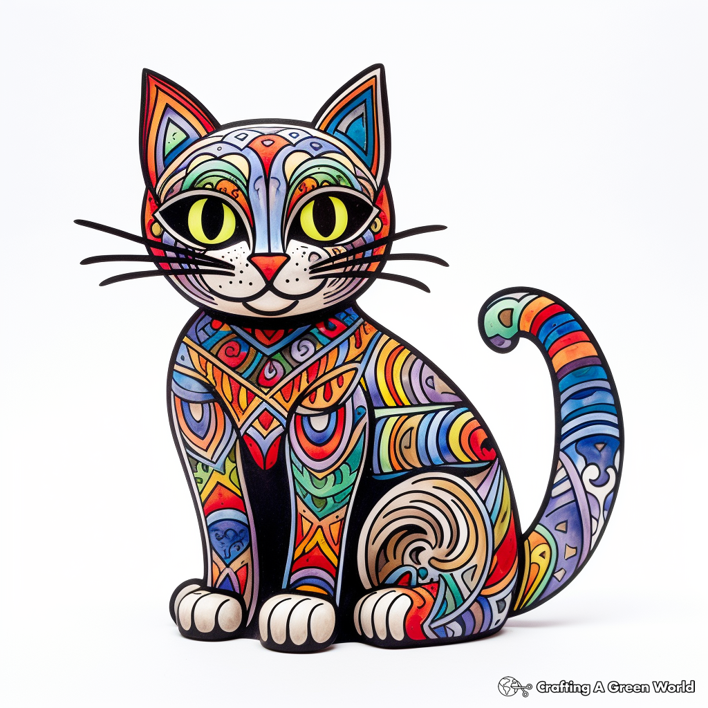 Intricate Rainbow Cat Art Coloring Pages 4