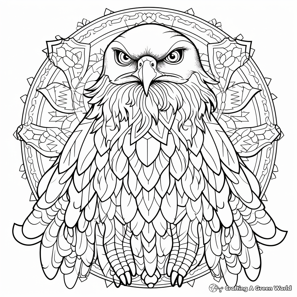 Intricate Red Tailed Hawk Mandalas Coloring Pages 2