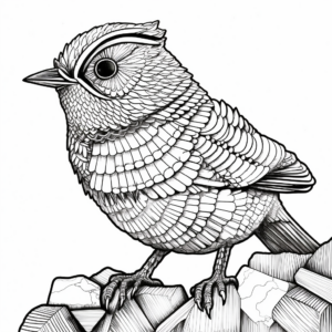 Intricate Rock Wren Coloring Pages for Adults 1