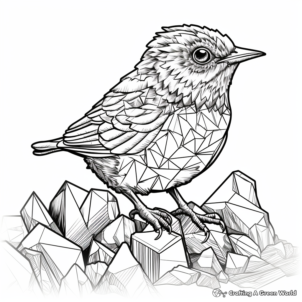 Intricate Rock Wren Coloring Pages for Adults 2