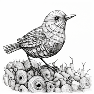 Intricate Rock Wren Coloring Pages for Adults 3
