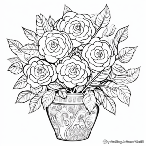 Intricate Rose Bush in Pot Coloring Pages 3