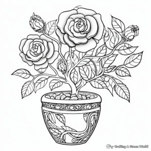 Intricate Rose Bush in Pot Coloring Pages 4