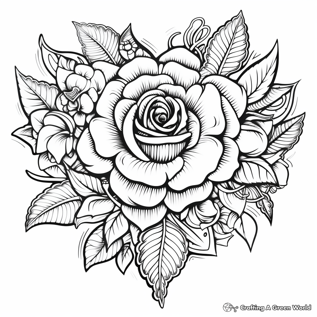 Intricate Rose Heart Coloring Pages for Adults 2