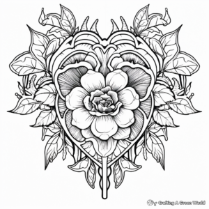Intricate Rose Heart Coloring Pages for Adults 4