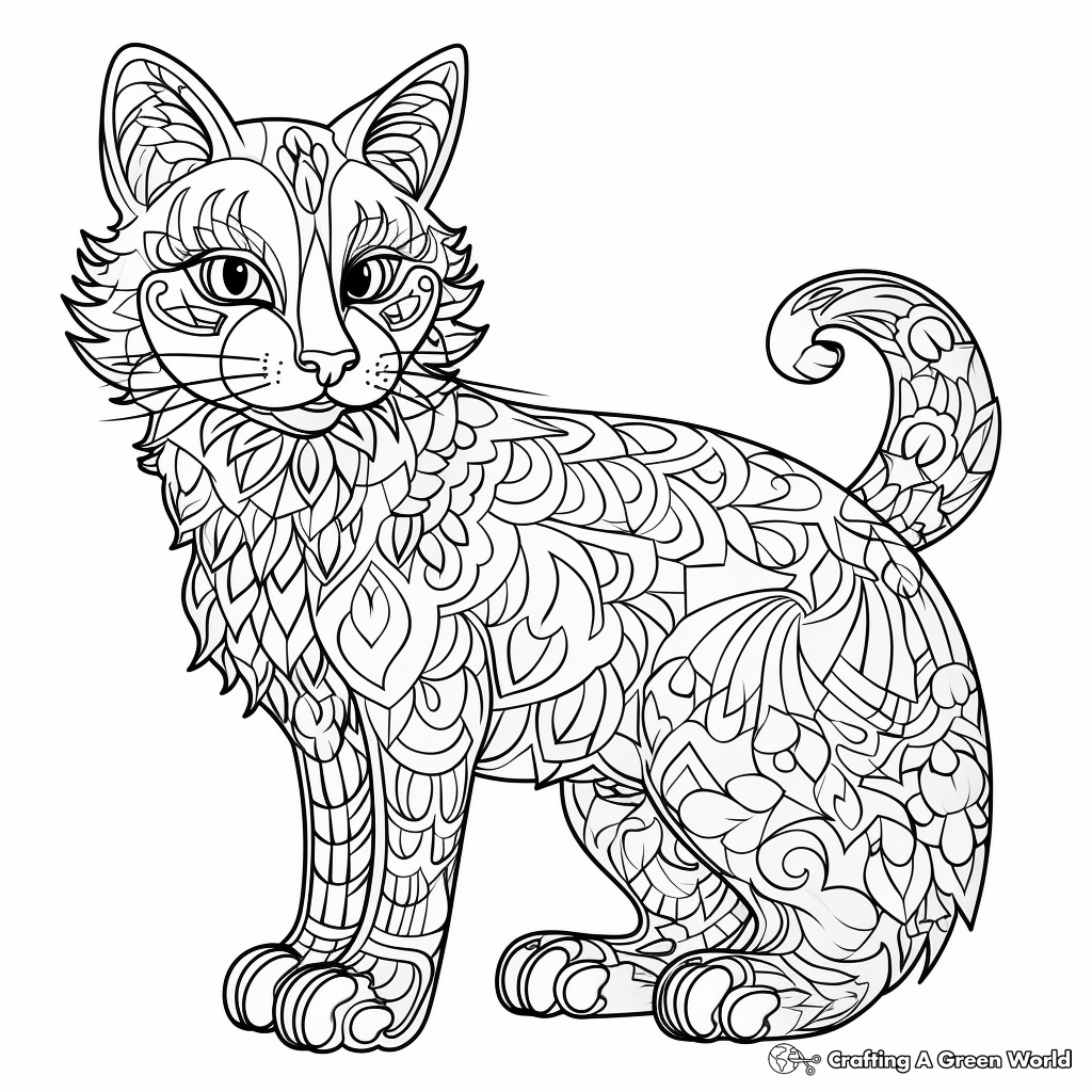 Intricate Russian Blue Cat Coloring Pages 3