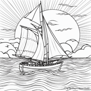 Intricate Sailboat At Sunset Coloring Pages 1