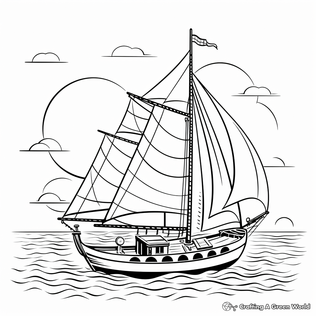Intricate Sailboat At Sunset Coloring Pages 2