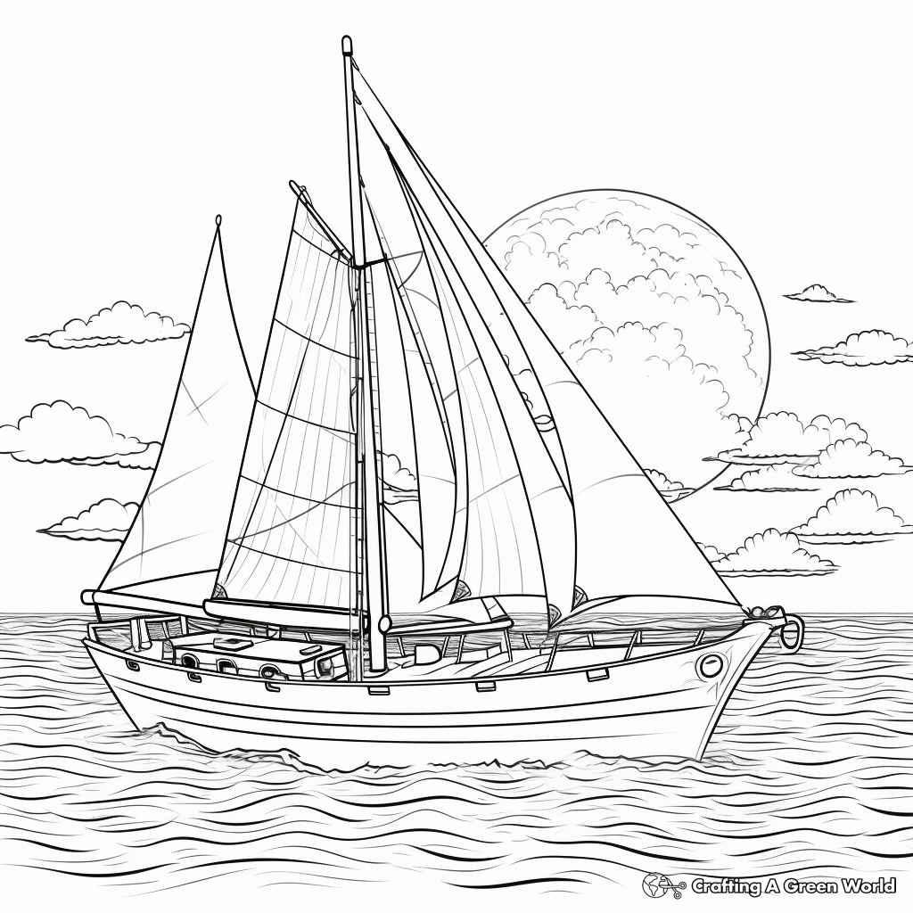 Intricate Sailboat At Sunset Coloring Pages 3