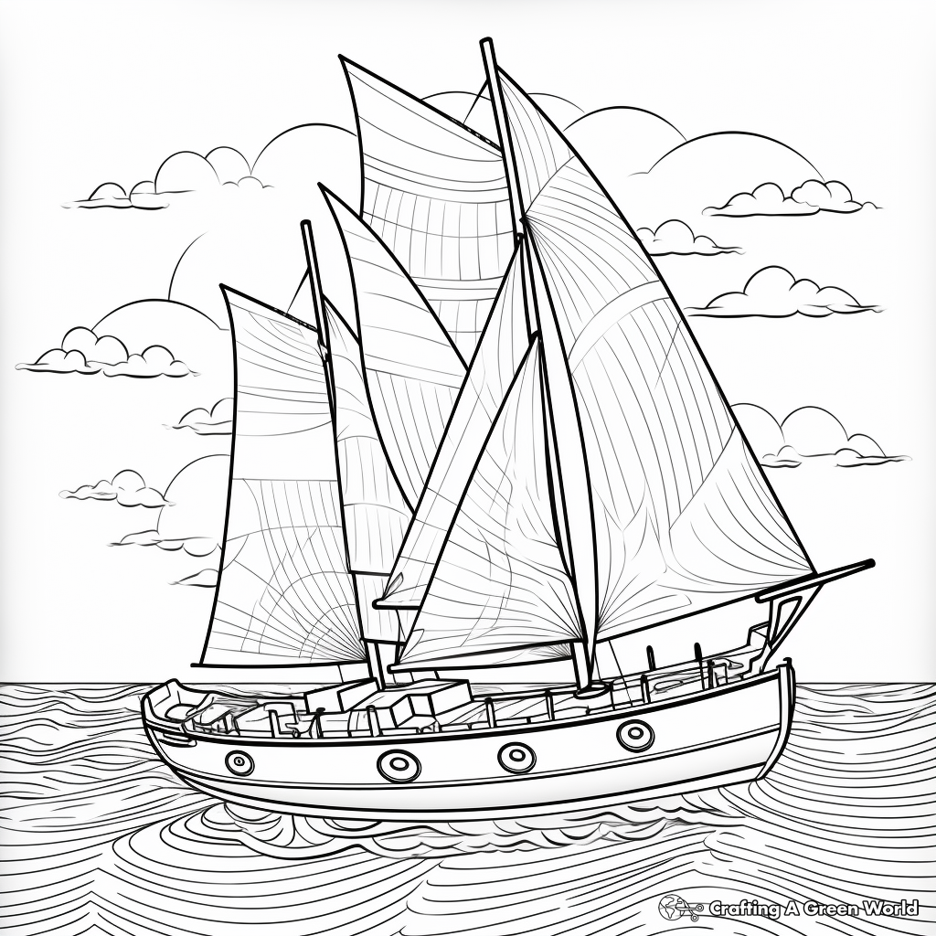 Intricate Sailboat At Sunset Coloring Pages 4