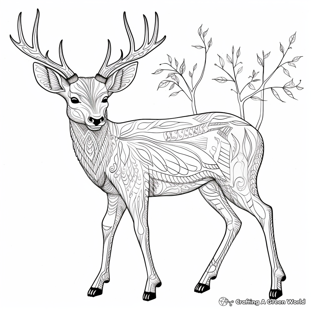 Intricate Sambar Deer Coloring Pages for Adults 4