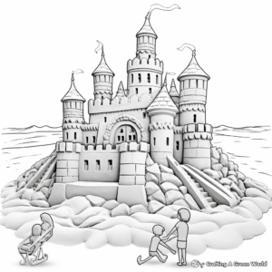 Intricate Sandcastle Beach Coloring Pages 1