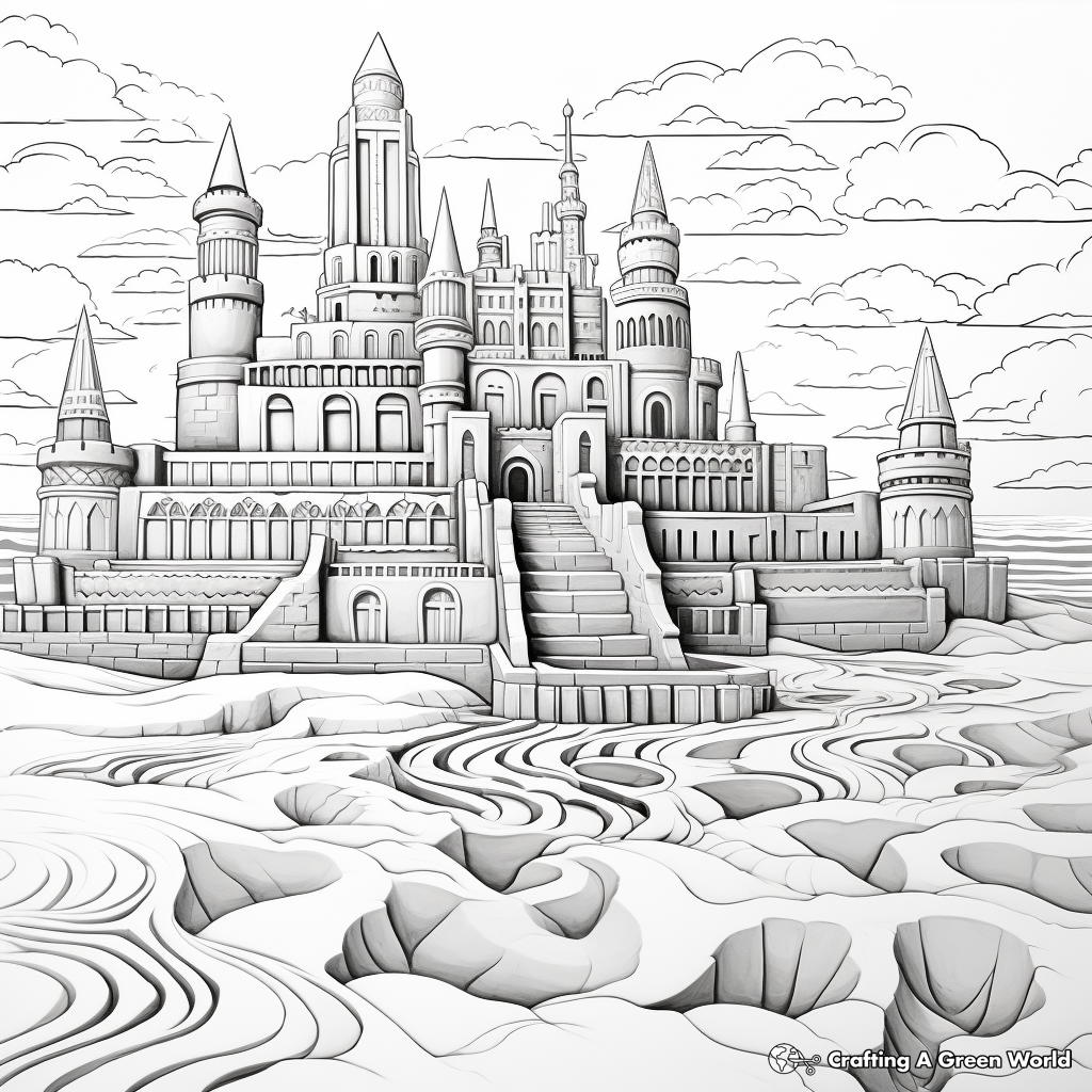 Intricate Sandcastle Beach Coloring Pages 3