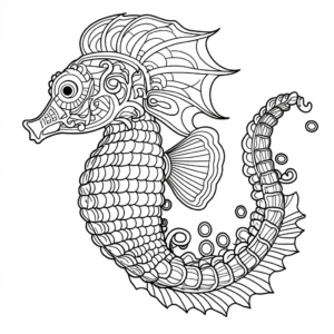 Intricate Seahorse Cartoon Coloring Pages 1