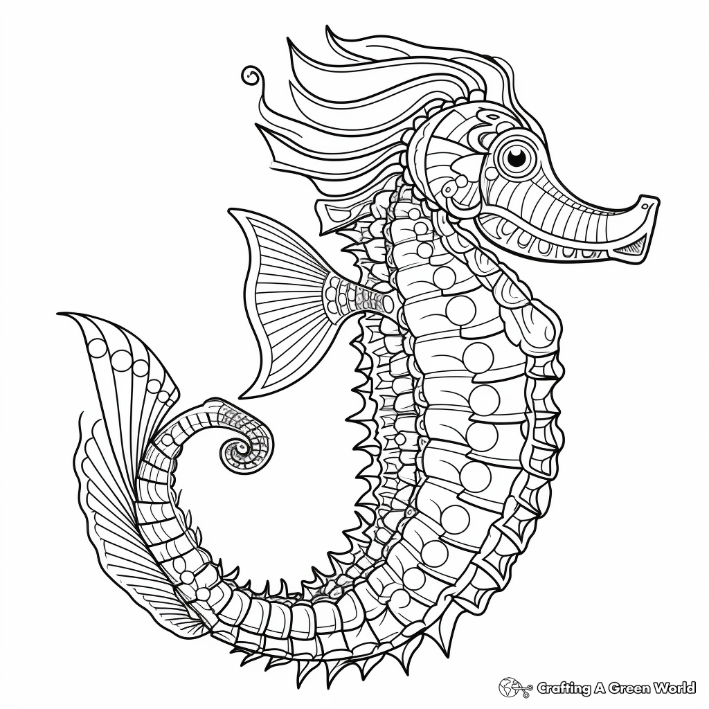 Intricate Seahorse Cartoon Coloring Pages 2