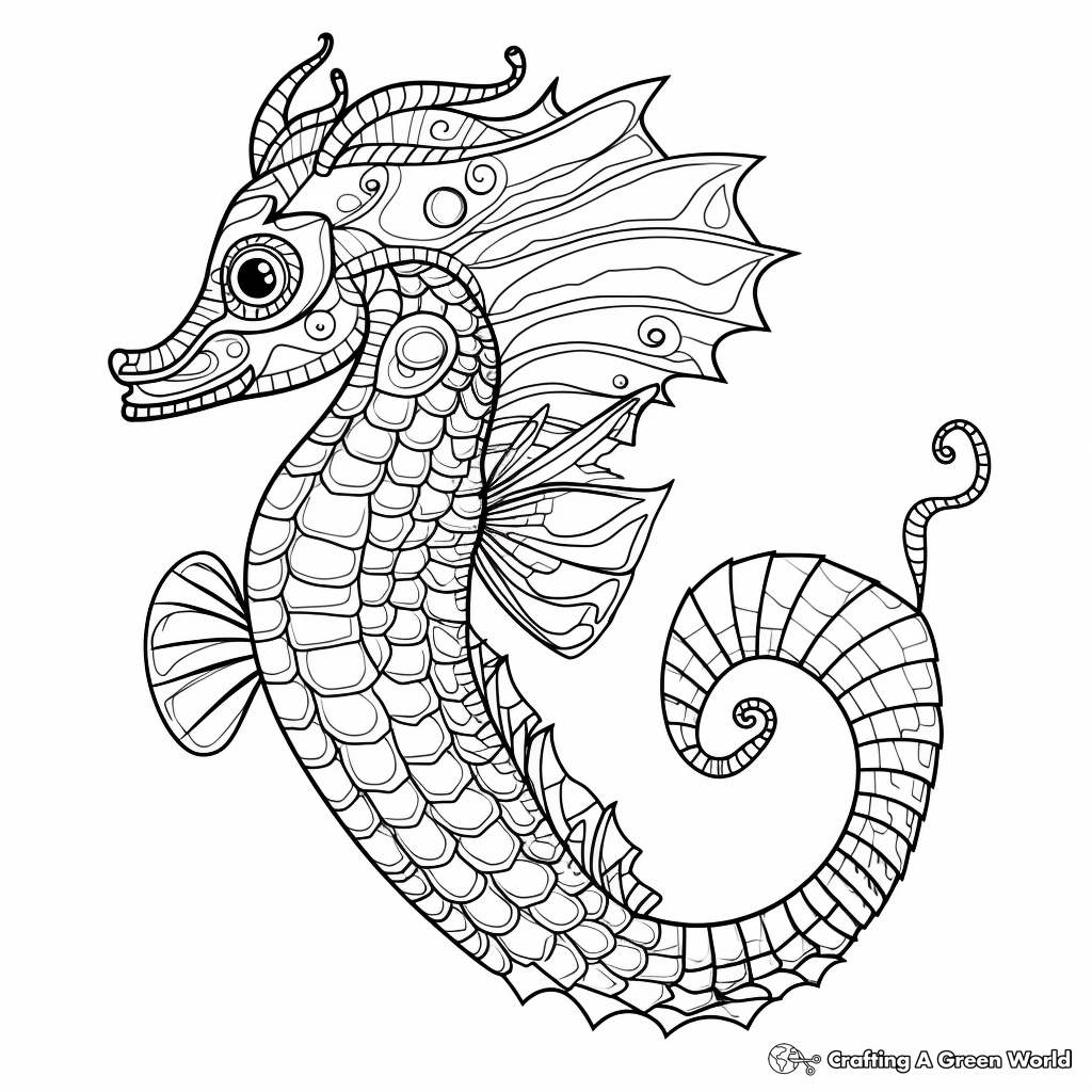 Intricate Seahorse Cartoon Coloring Pages 3