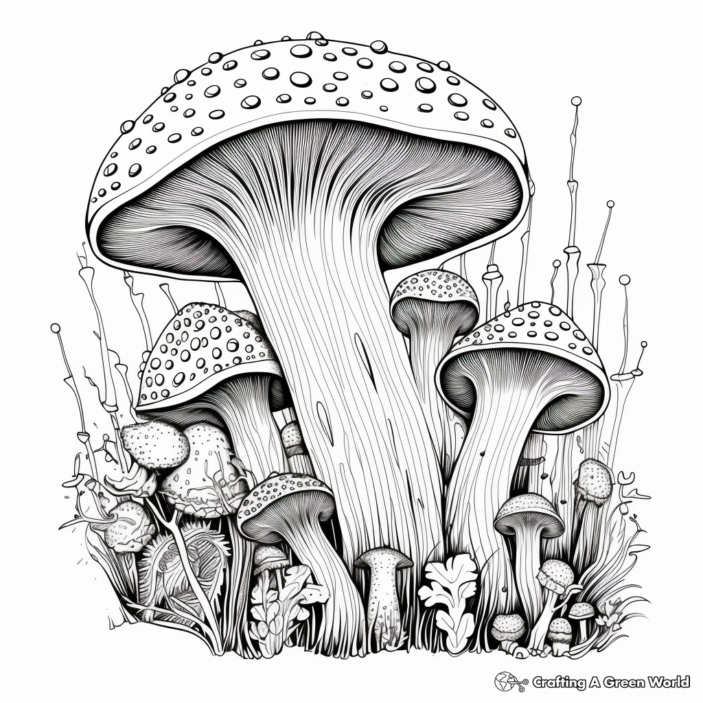 Intricate Shiitake Mushroom Coloring Pages 1