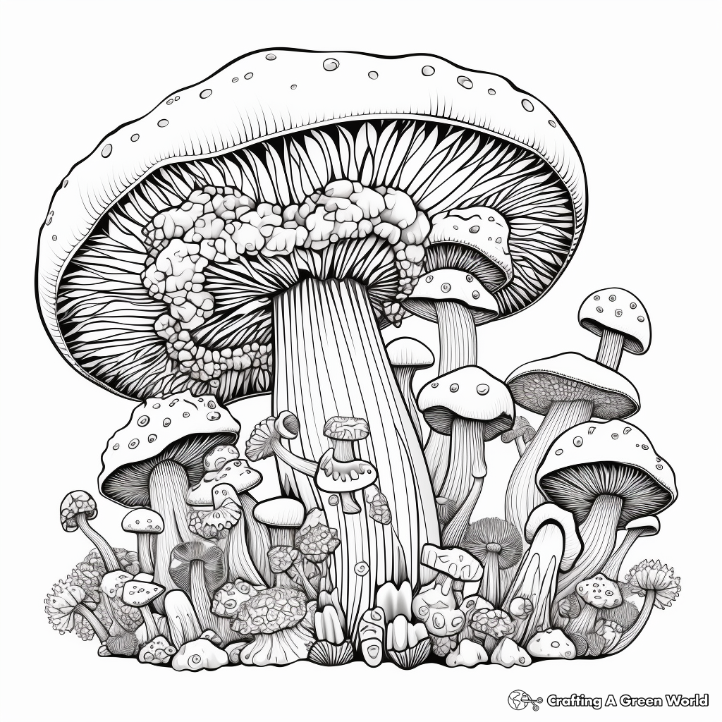 Intricate Shiitake Mushroom Coloring Pages 3