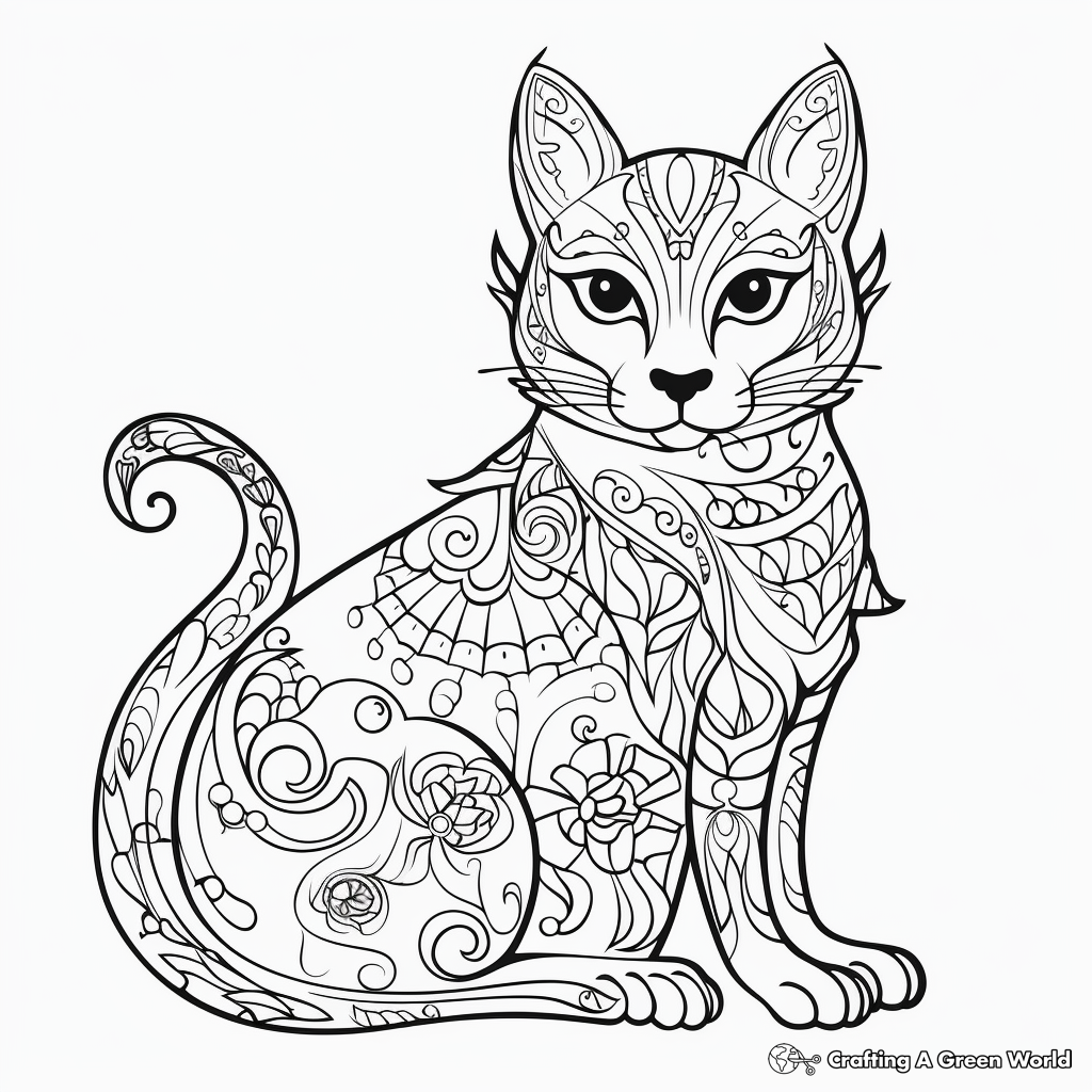 Intricate Siamese Cat Patterns Coloring Pages 2