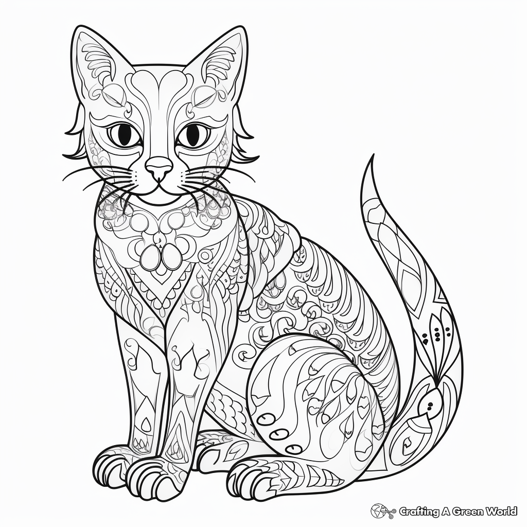 Intricate Siamese Cat Patterns Coloring Pages 3
