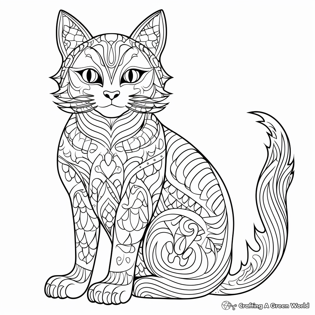 Intricate Siamese Cat Patterns Coloring Pages 4