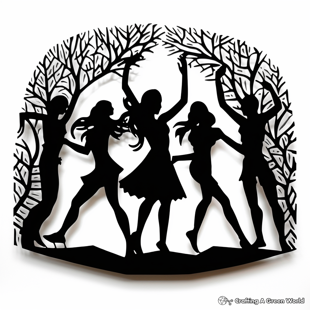 Intricate Silhouette Dancers Shadow Coloring Pages 2
