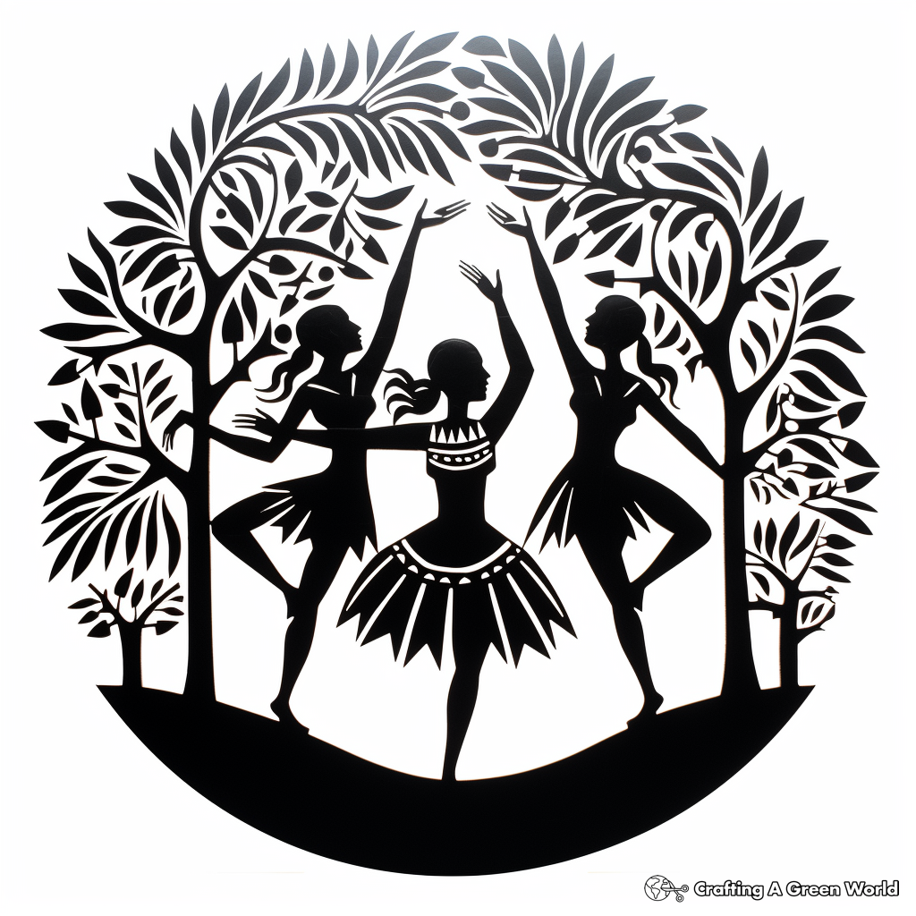 Intricate Silhouette Dancers Shadow Coloring Pages 3