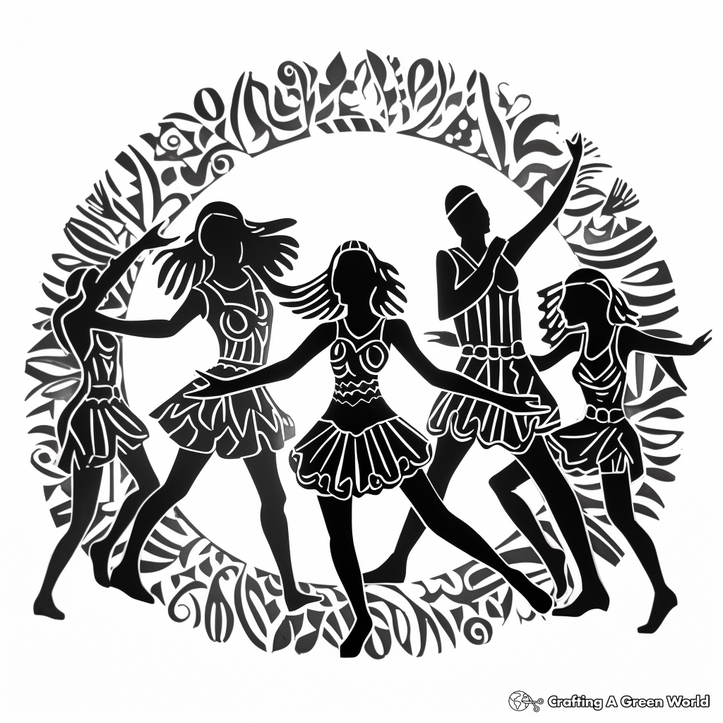 Intricate Silhouette Dancers Shadow Coloring Pages 4