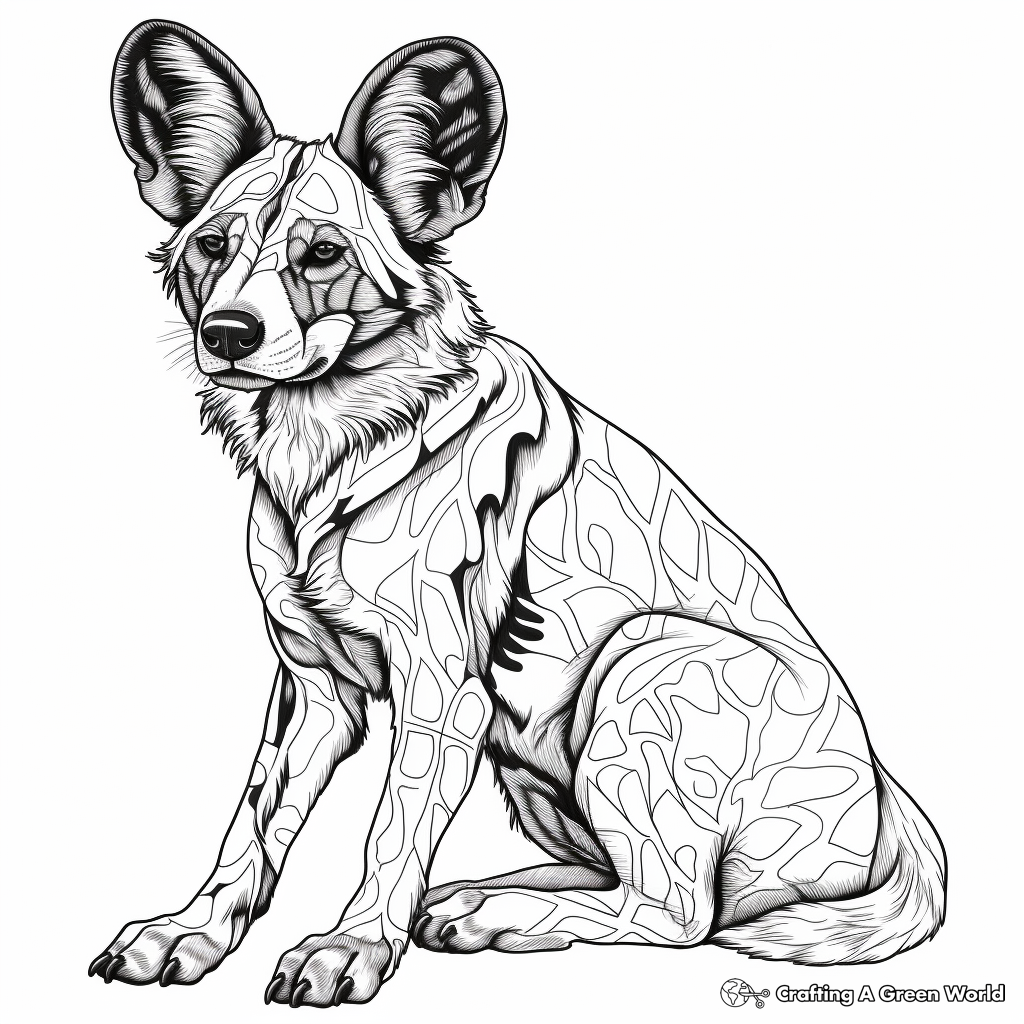Intricate Spotted African Wild Dog Coloring Pages 4
