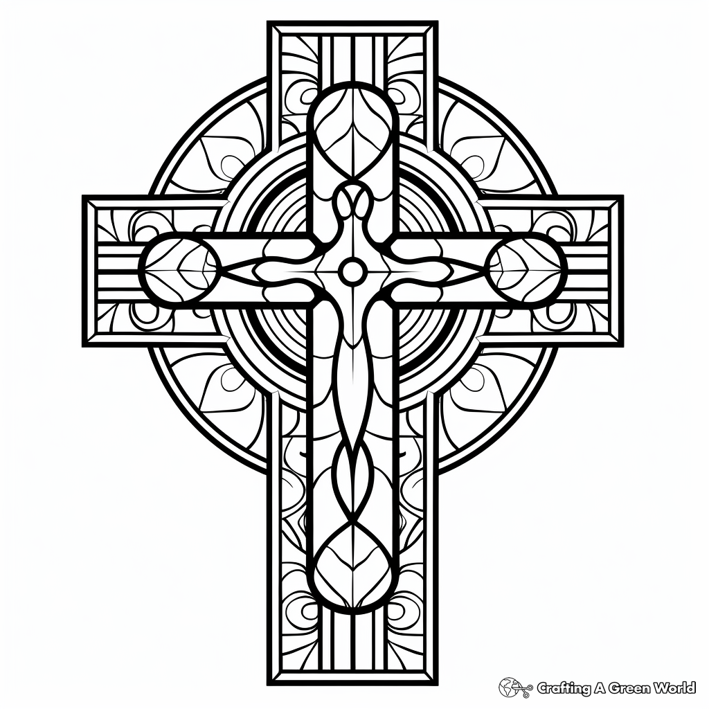 Intricate Stained Glass Cross Coloring Pages 1