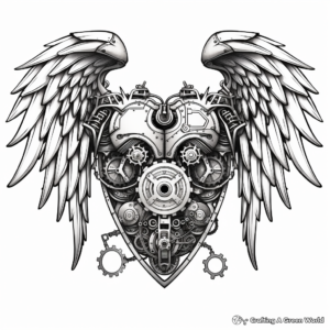 Intricate Steampunk Heart with Wings Coloring Sheets 2