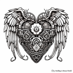 Intricate Steampunk Heart with Wings Coloring Sheets 4