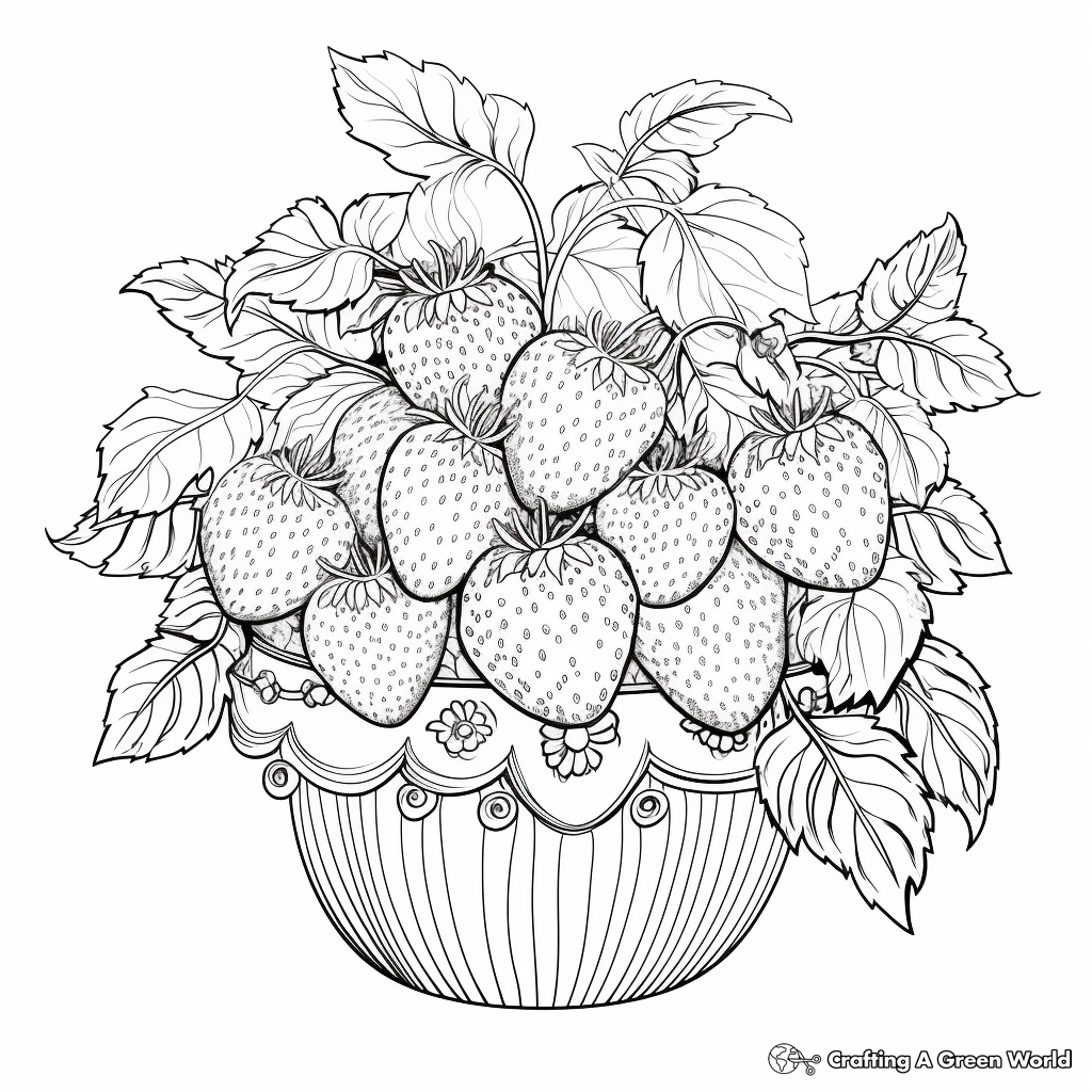 Intricate Strawberry Plant Coloring Page for Adults 2