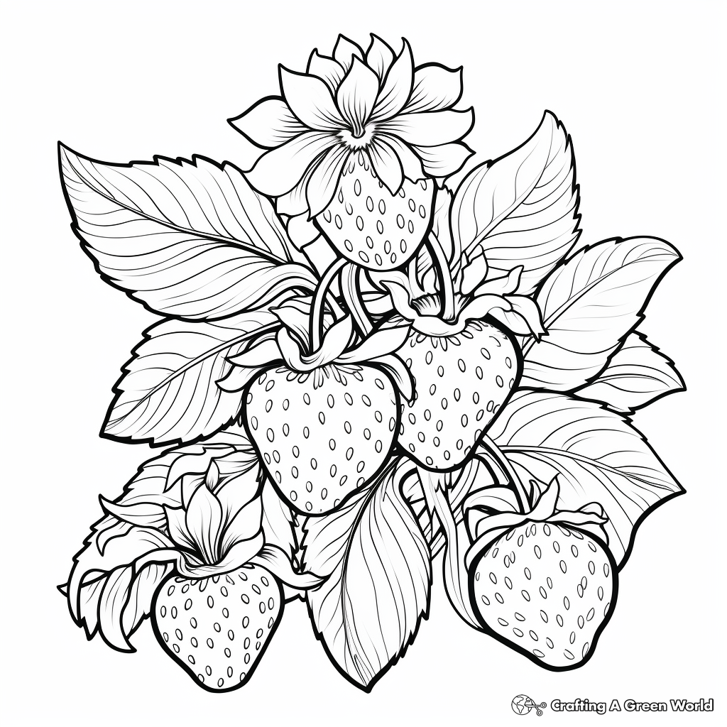 Intricate Strawberry Plant Coloring Page for Adults 3