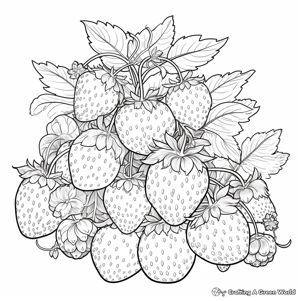 Intricate Strawberry Plant Coloring Page for Adults 4