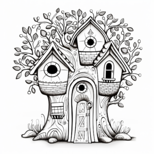 Intricate Tree Trunk Bird House Coloring Pages 2