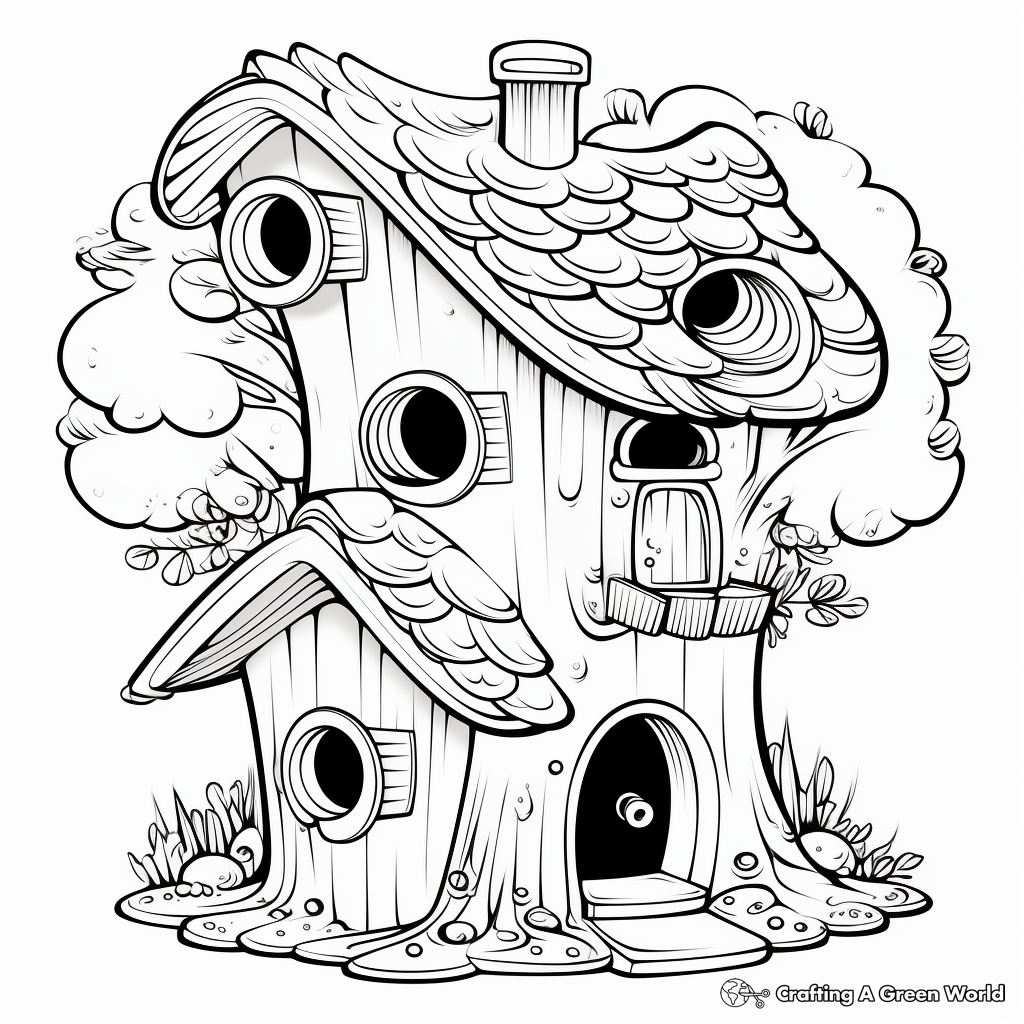 Intricate Tree Trunk Bird House Coloring Pages 3