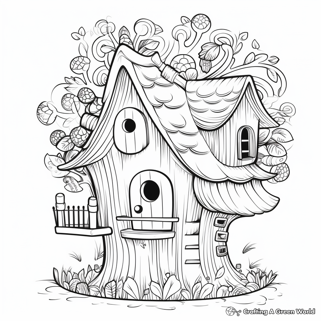 Intricate Tree Trunk Bird House Coloring Pages 4