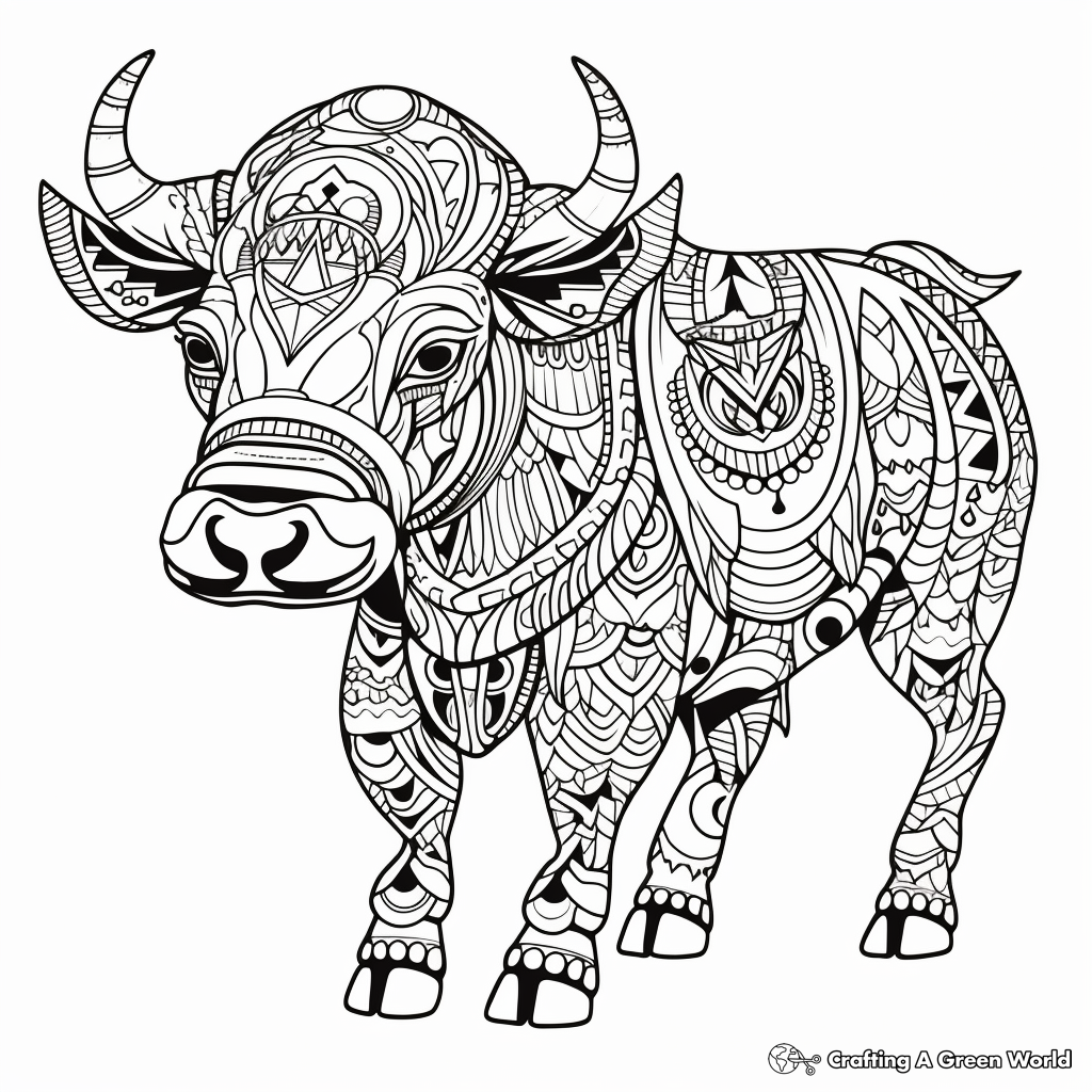 Intricate Tribal Buffalo Coloring Pages 2