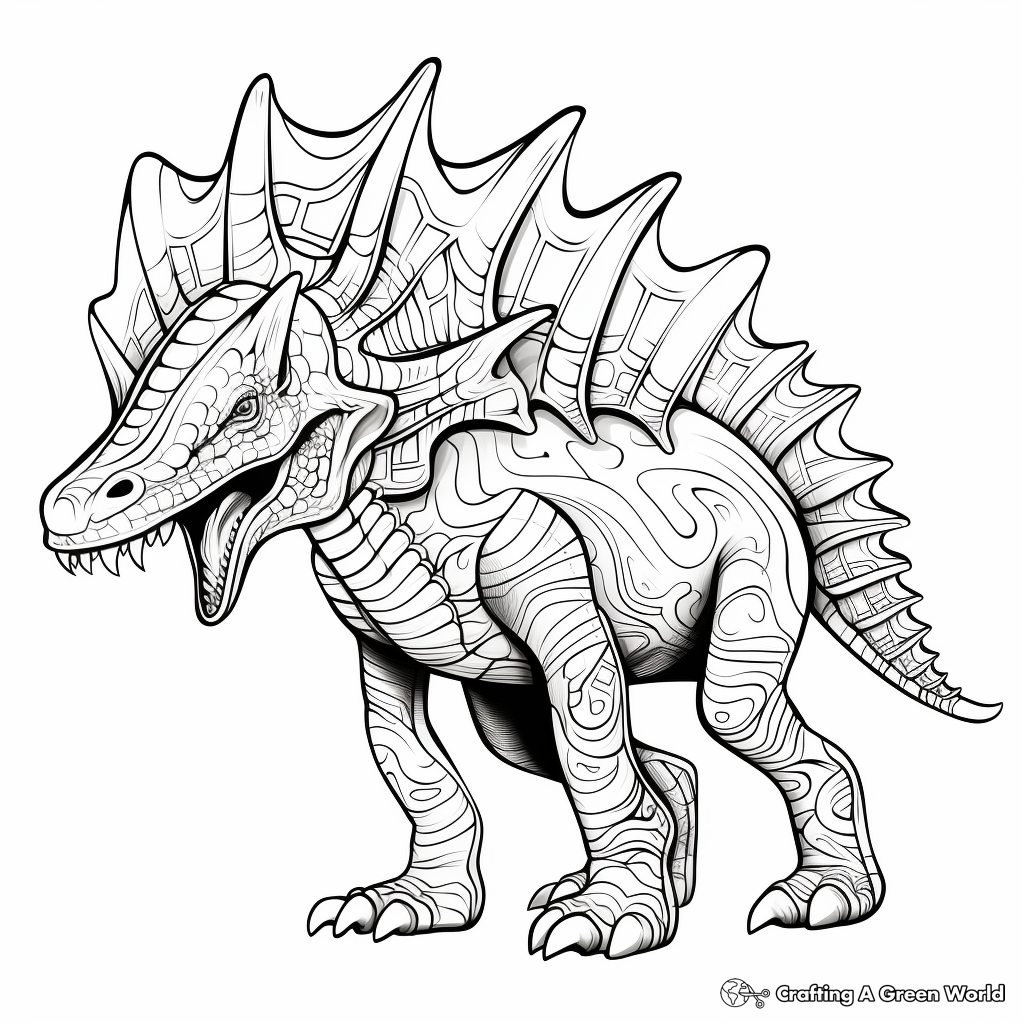 Intricate Triceratops Pattern Coloring Pages 1