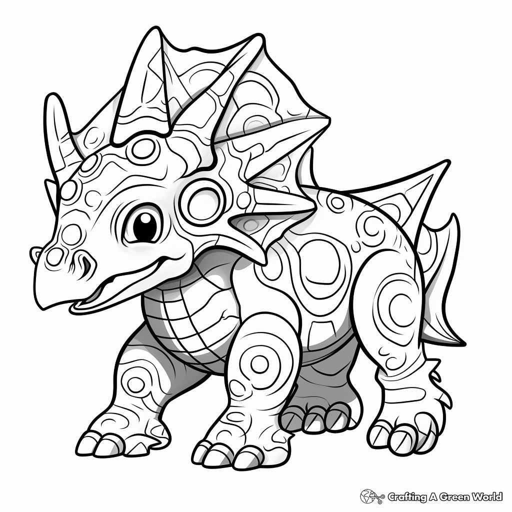 Intricate Triceratops Pattern Coloring Pages 3