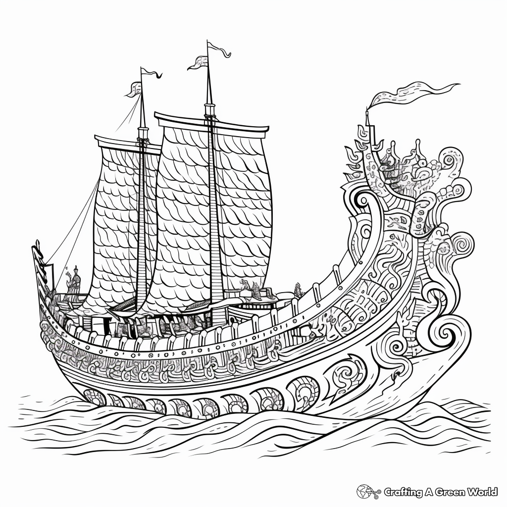 Intricate Viking Ship Coloring Pages 1