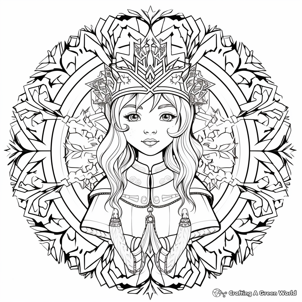 Intricate Winter Princess Mandala Coloring Pages 1