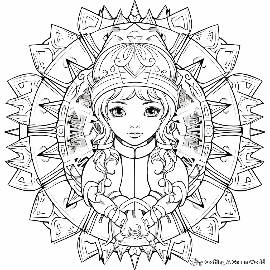 Intricate Winter Princess Mandala Coloring Pages 2
