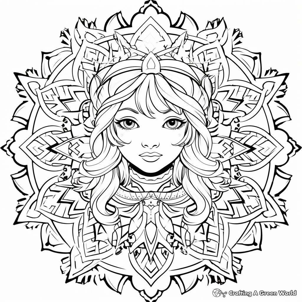 Intricate Winter Princess Mandala Coloring Pages 4