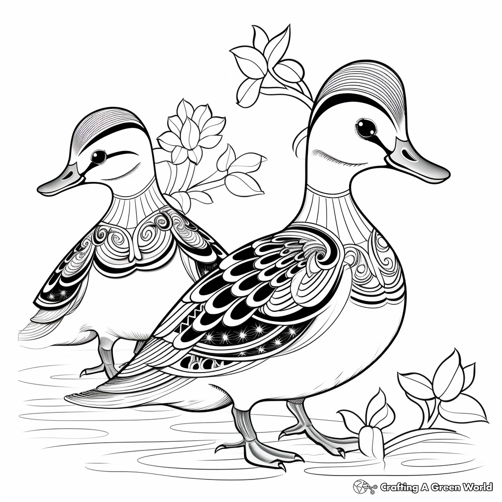 Intricate Wood Duck Pair Coloring Pages 2
