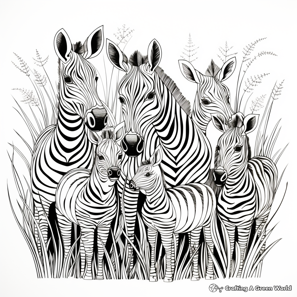 Intricate Zebra Family Coloring Pages 4