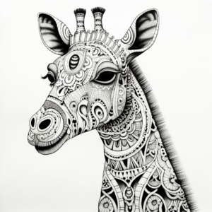 Intricate Zentangle Giraffe Coloring Pages for Mind Relaxation 2