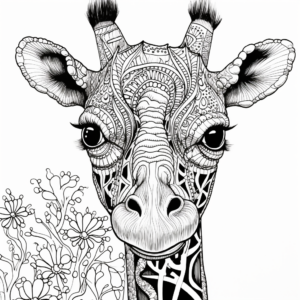 Intricate Zentangle Giraffe Coloring Pages for Mind Relaxation 3